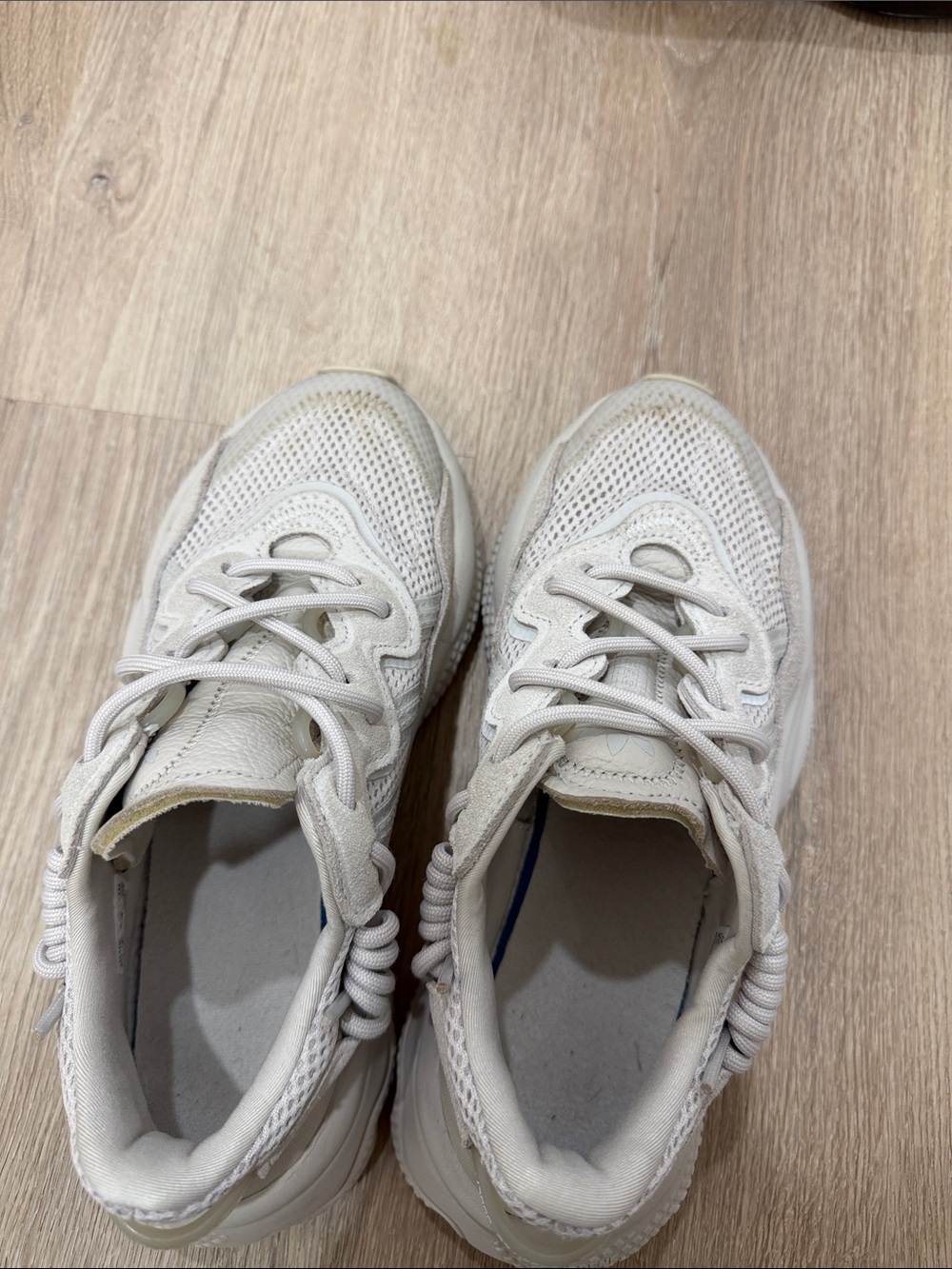 adidas  Cream/Off-White Mesh & Leather Sneakers
